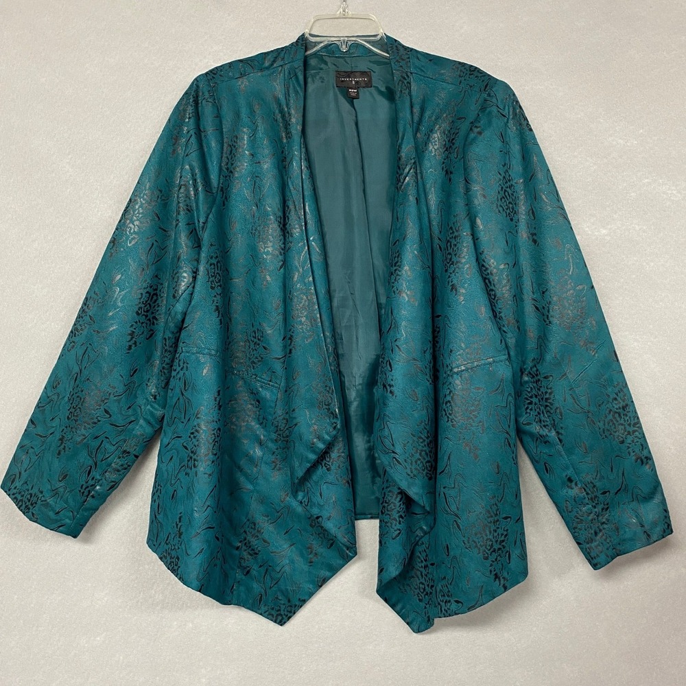 Investments Blazer Women's 22W Blue Floral Open Front Jacket Formal Event Royal